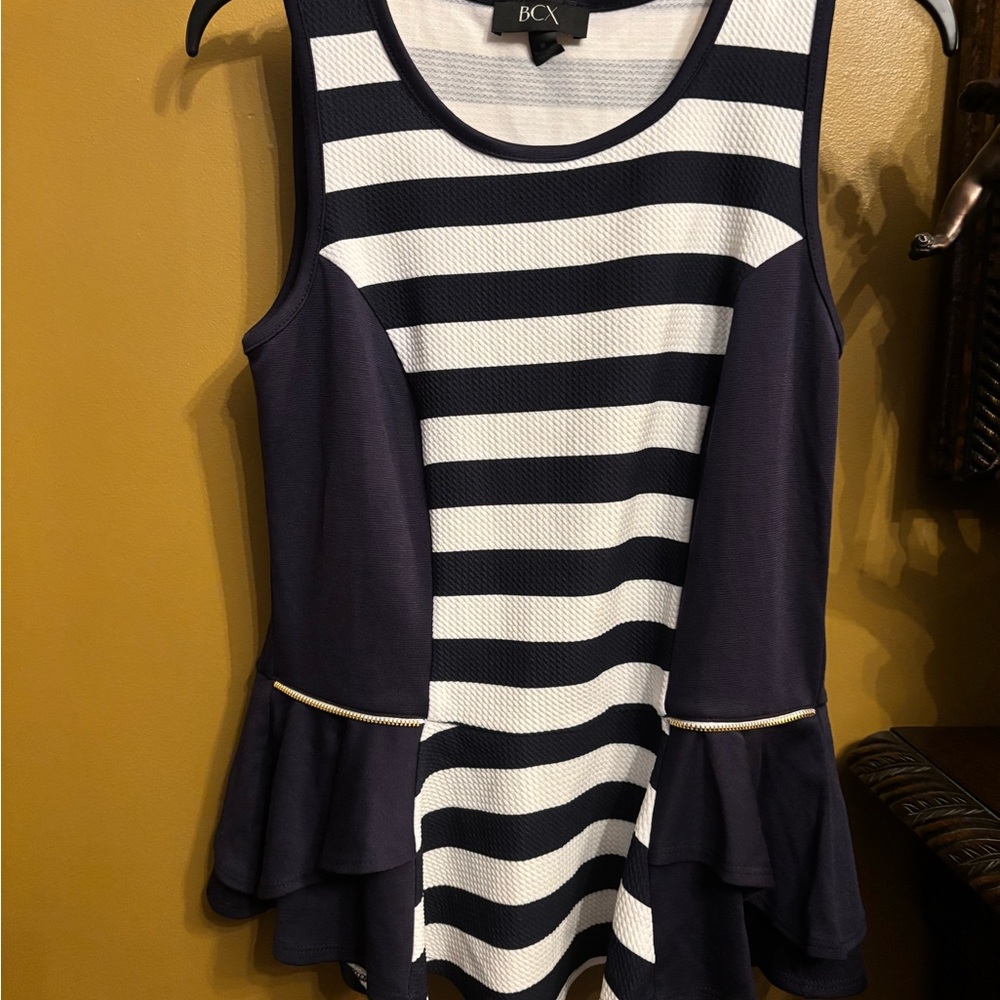 BCX Navy and White Striped Tank Top